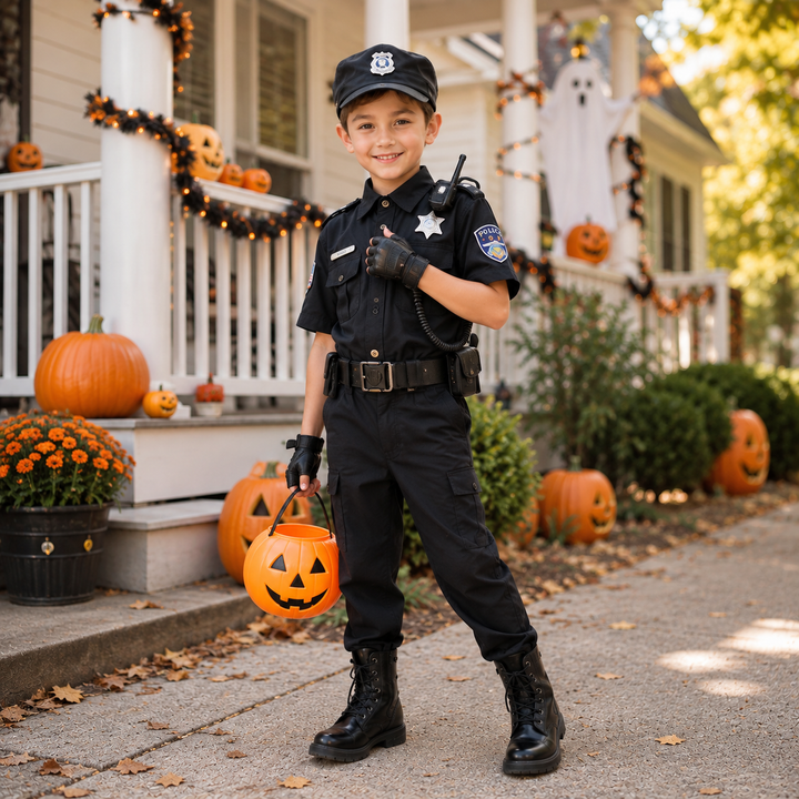 Kids Police Officer Costume Uniform Boys Girls Cosplay Roleplay Kindergarten Performance Set