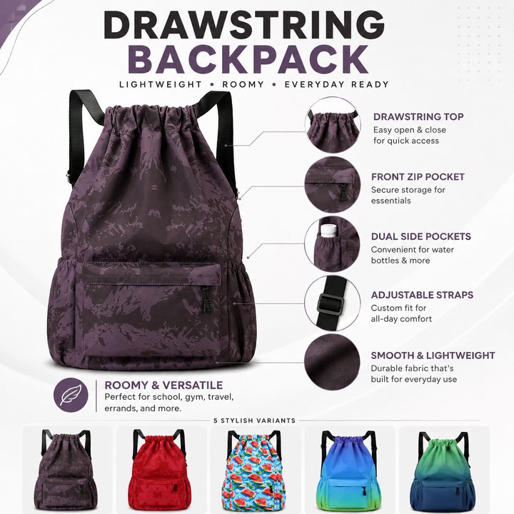 Boys Lightweight Drawstring School Backpack