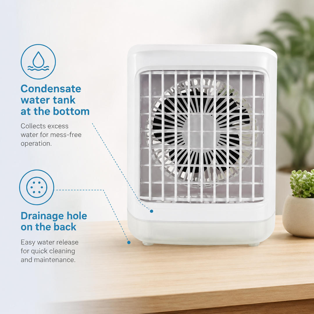 Portable Air Conditioner 700ml Tank USB Table Fan Humidifier RGB Timer