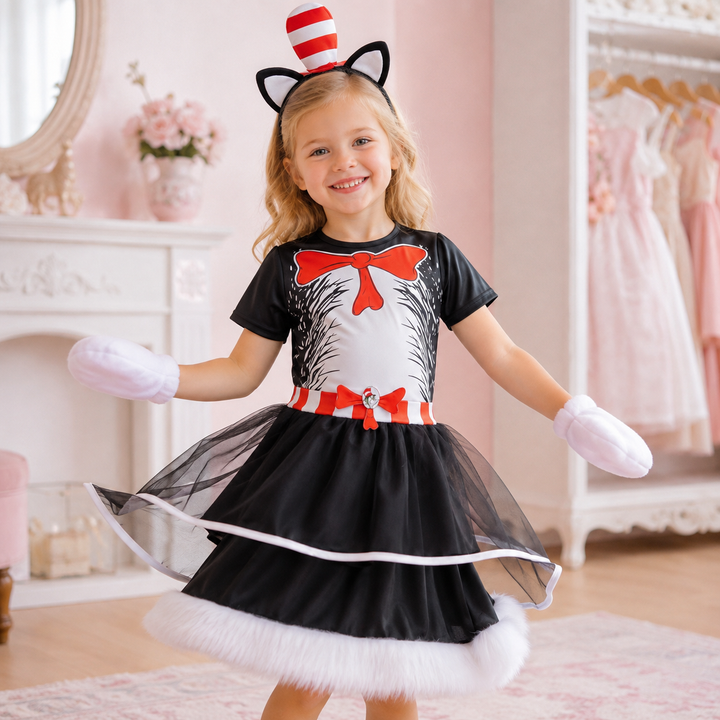 Cat in the Hat Kids Costume with Jumpsuit Dress and Hat