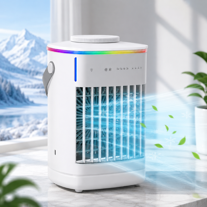 Portable Air Conditioner 700ml Tank USB Table Fan Humidifier RGB Timer