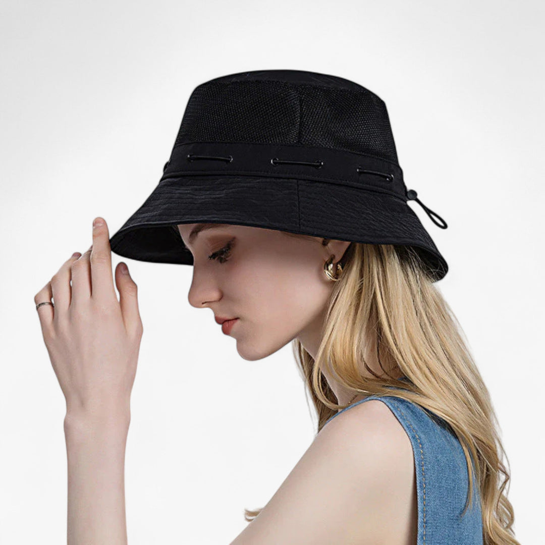 Womens Wide Brim Sun Hat with Mesh and Adjustable Chin Strap