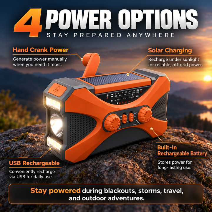 Wind Up Emergency Radio Heavy Duty 10000mAh NOAA Flood Light SOS