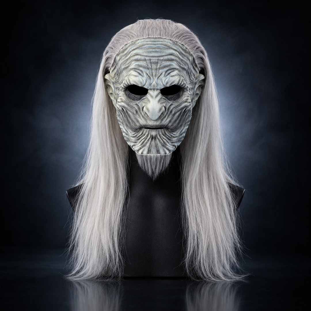 White Walker Mask with Long Hair Halloween Costume Mask