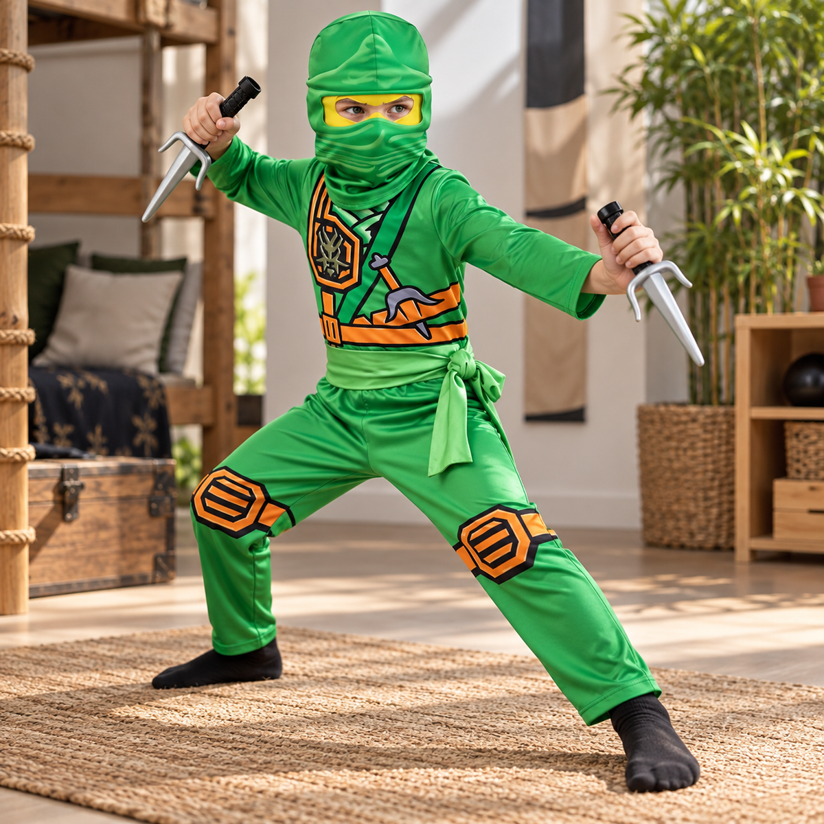 Boys Ninja Warrior Costume with Sai Weapons Halloween Dress Up Set