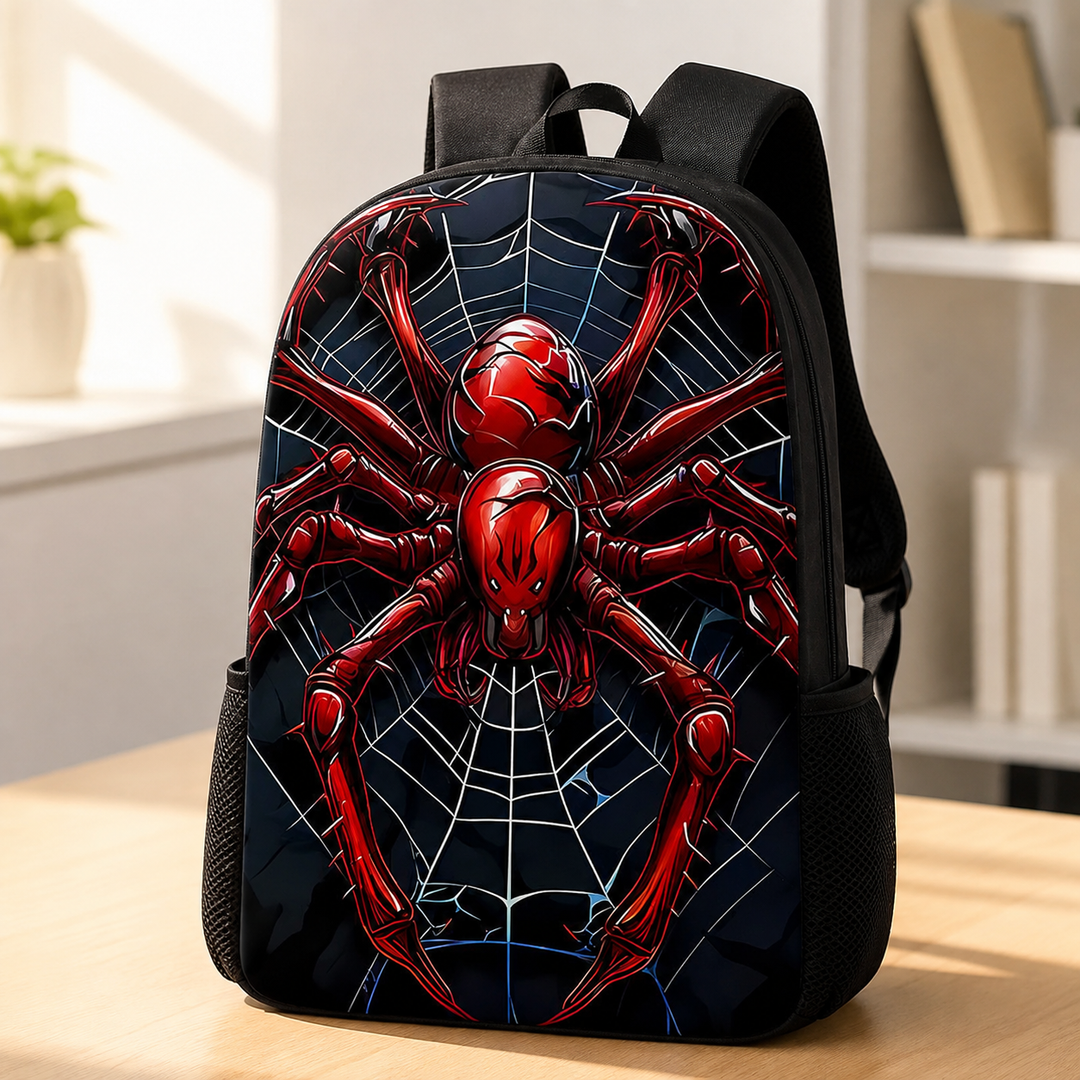 Boys Red Spider Web Print School Backpack Set