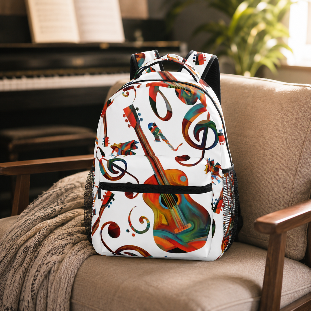 Unisex Guitar Print Lightweight School Laptop Backpack