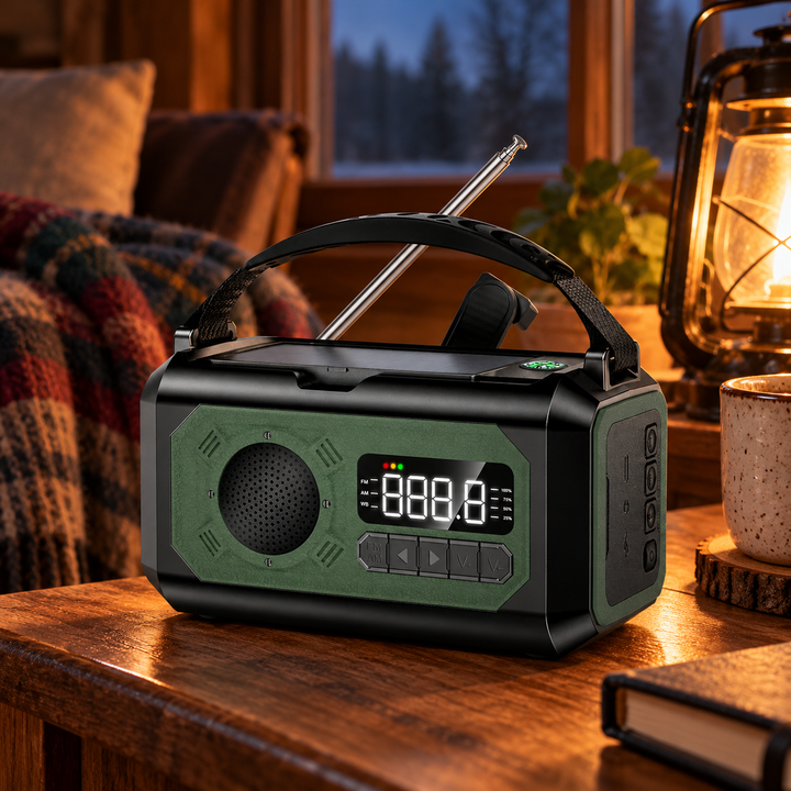 Wind Up Weather Radio 12000mAh Digital LCD NOAA Solar Kickstand