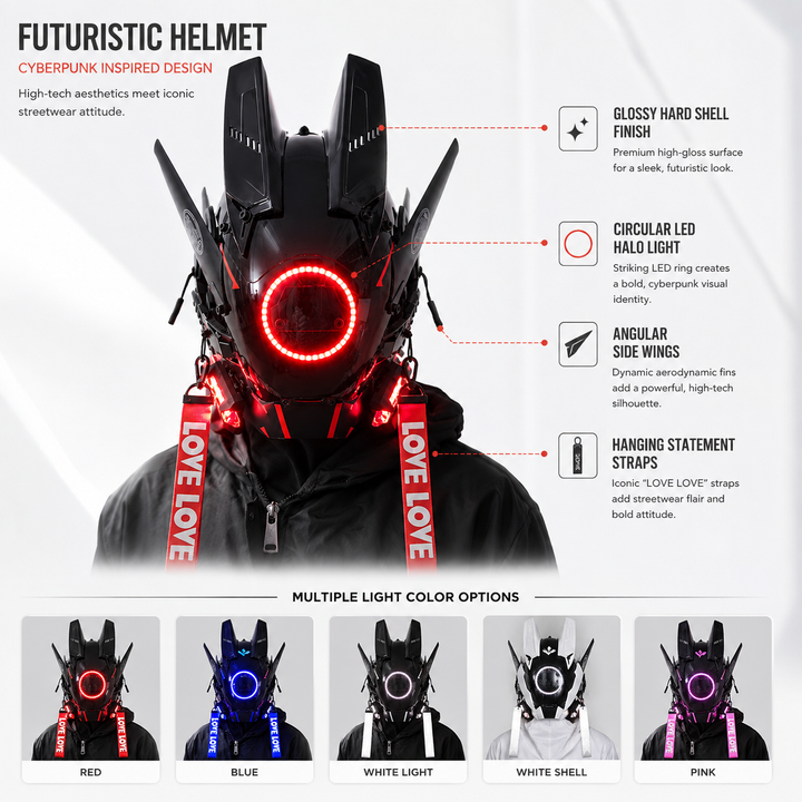 Cyberpunk LED Light-Up Helmet Mask for Rave Festival Costume