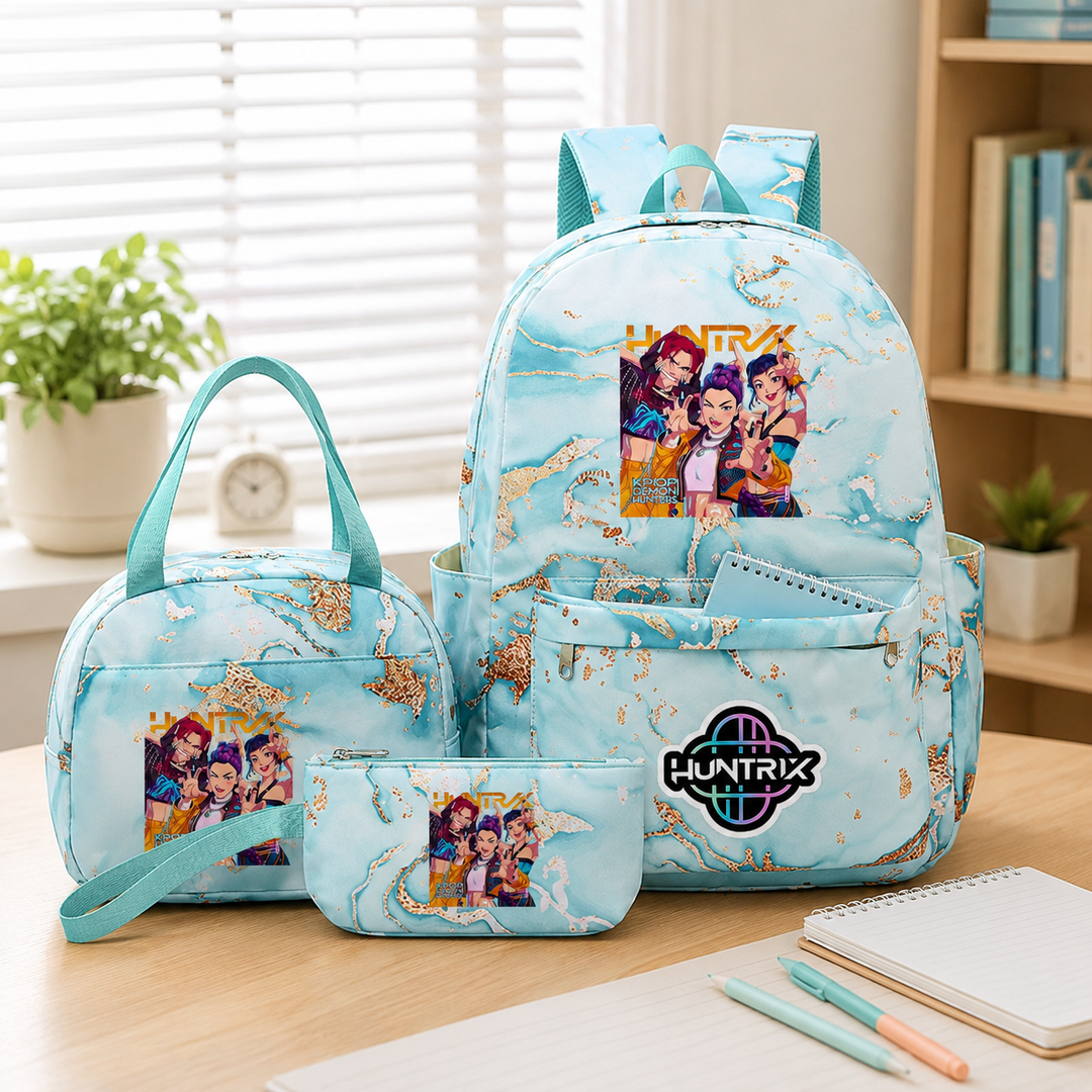 KPop Demon Hunters 3-Piece School Backpack Set with Lunch Bag and Pencil Case for Girls