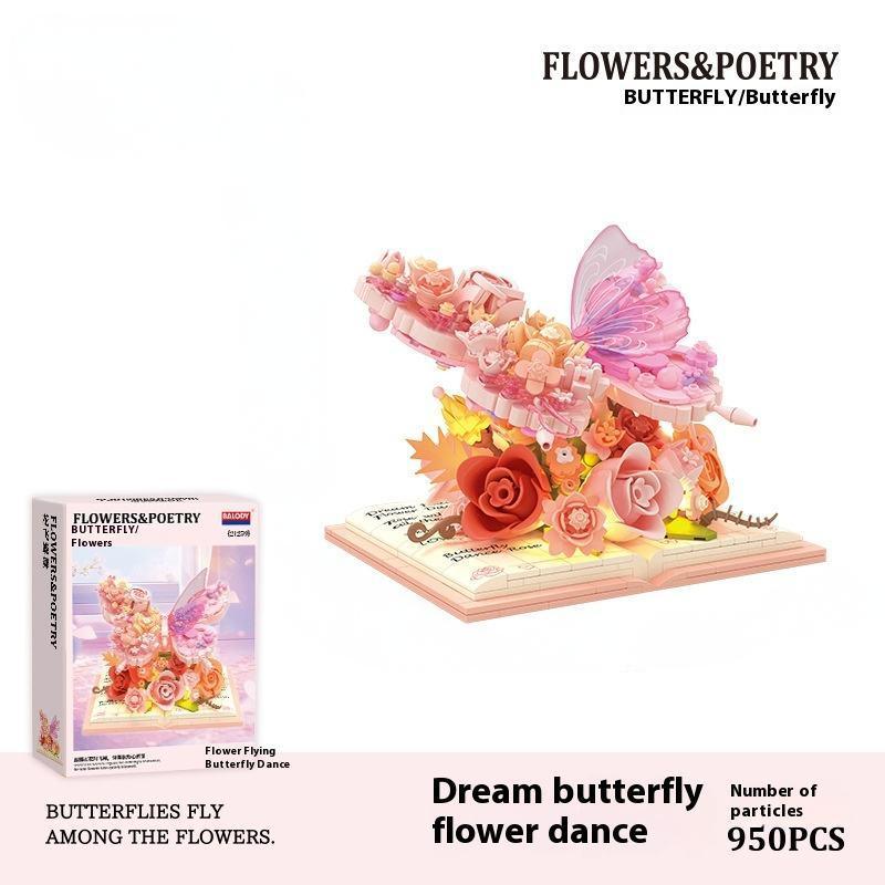 3D Butterfly Flower Building Blocks Set LED Light