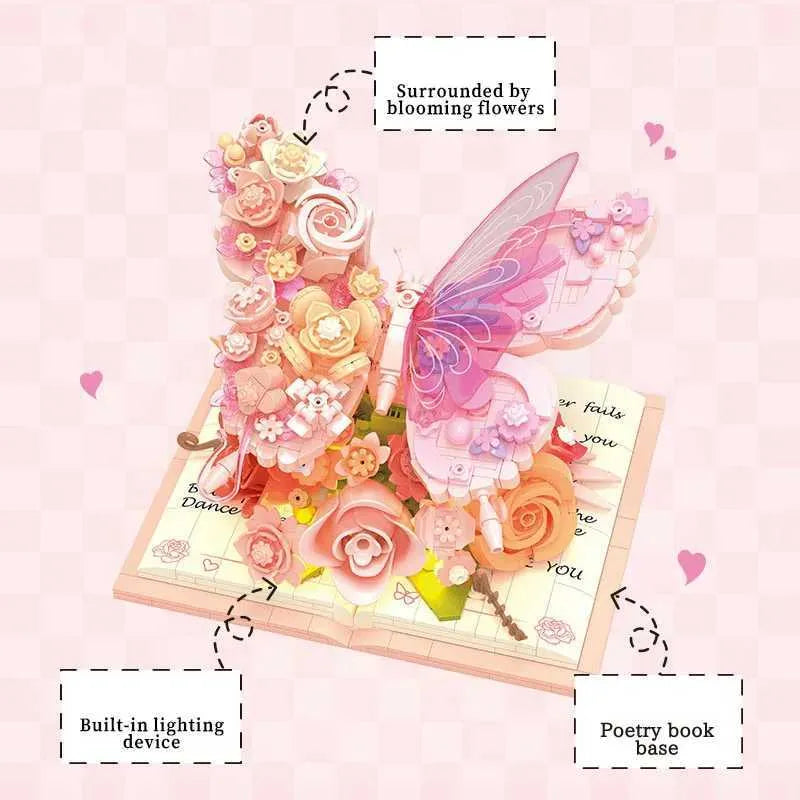 3D Butterfly Flower Building Blocks Set LED Light