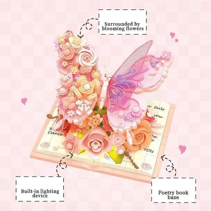 3D Butterfly Flower Building Blocks Set LED Light