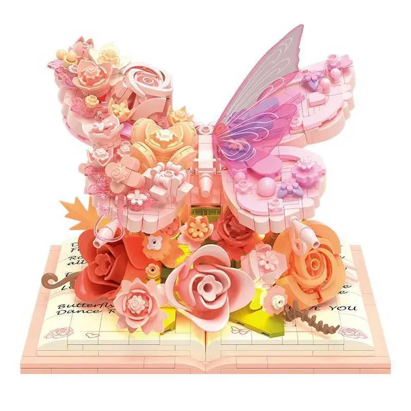 3D Butterfly Flower Building Blocks Set LED Light