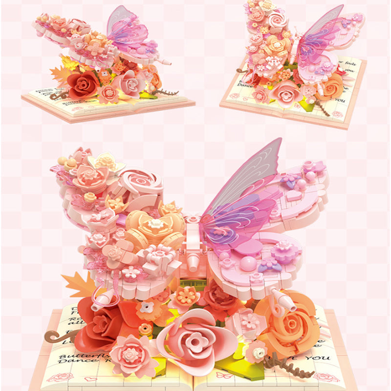 3D Butterfly Flower Building Blocks Set LED Light
