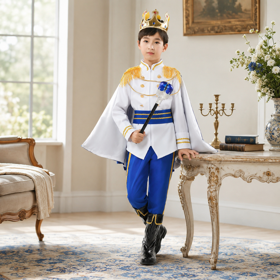 Boys King Prince Halloween Costume Royal Blue Red Cosplay Stage Roleplay Outfit Kids