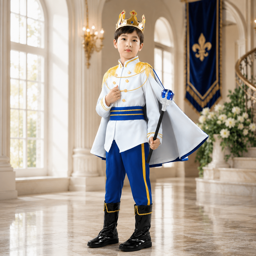 Boys King Prince Halloween Costume Royal Blue Red Cosplay Stage Roleplay Outfit Kids