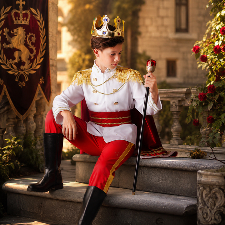Boys King Prince Halloween Costume Royal Blue Red Cosplay Stage Roleplay Outfit Kids