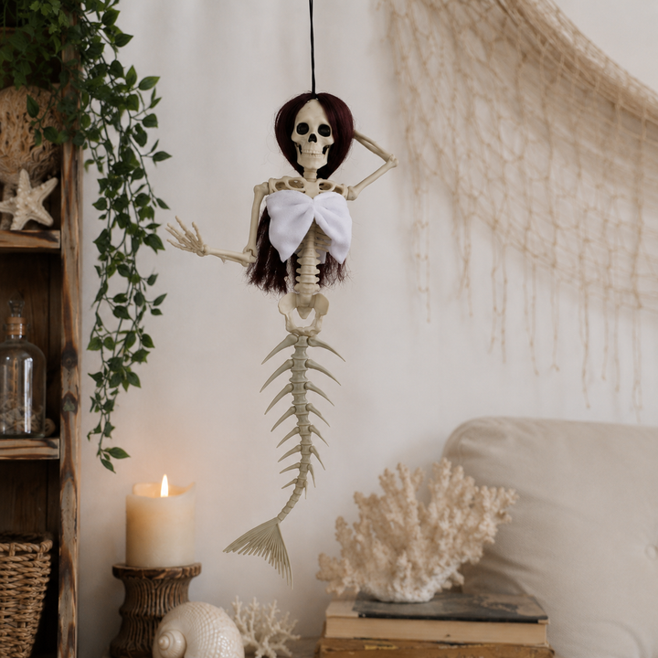 Hanging Mermaid Bone Halloween Ornament Outdoor Garden Skeleton Haunted Party Decor