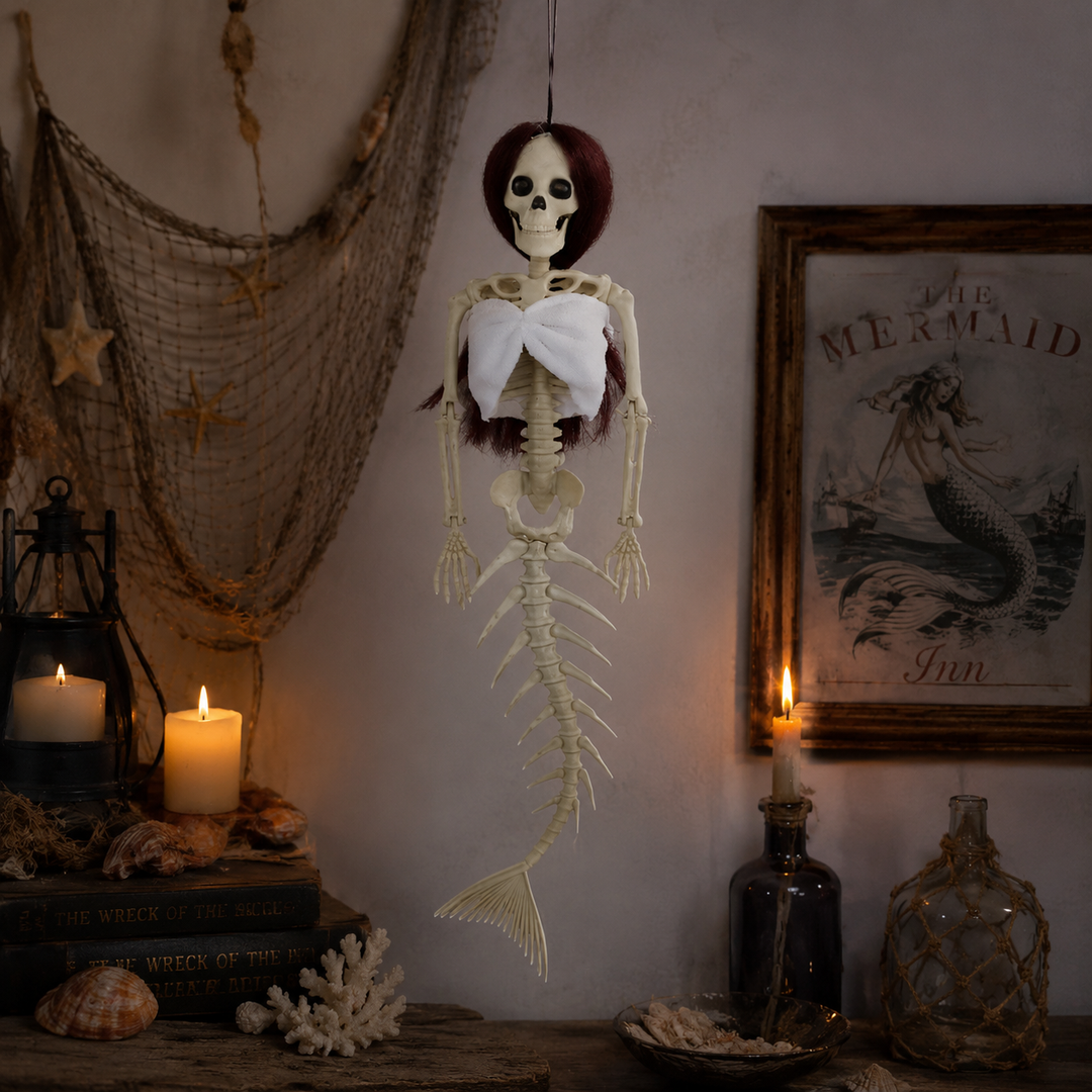 Hanging Mermaid Bone Halloween Ornament Outdoor Garden Skeleton Haunted Party Decor