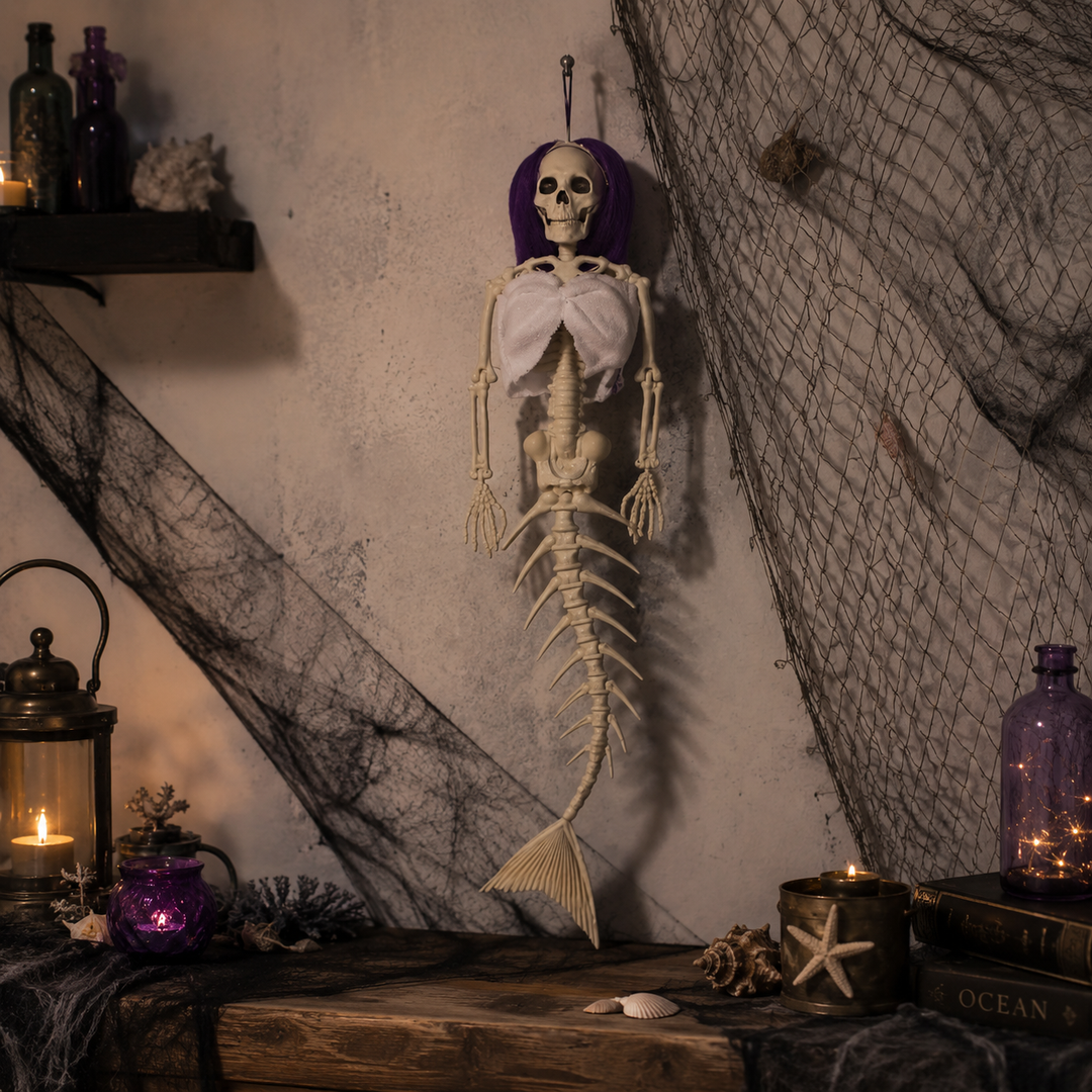 Hanging Mermaid Bone Halloween Ornament Outdoor Garden Skeleton Haunted Party Decor
