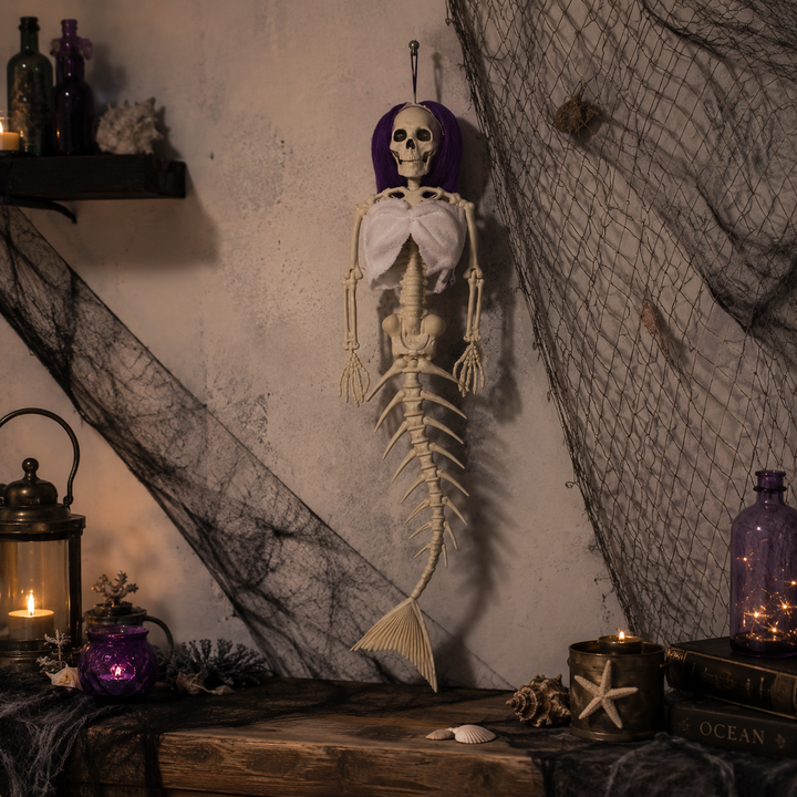 Hanging Mermaid Bone Halloween Ornament Outdoor Garden Skeleton Haunted Party Decor
