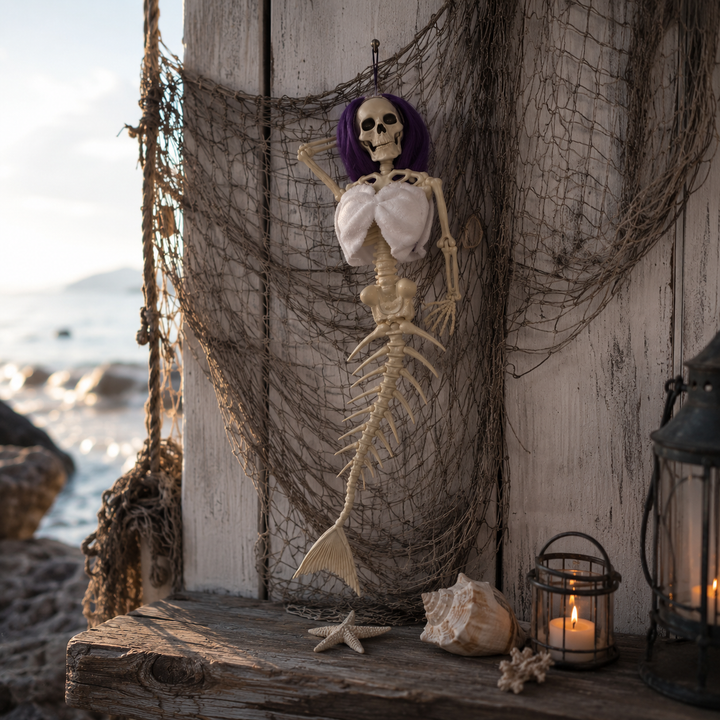 Hanging Mermaid Bone Halloween Ornament Outdoor Garden Skeleton Haunted Party Decor