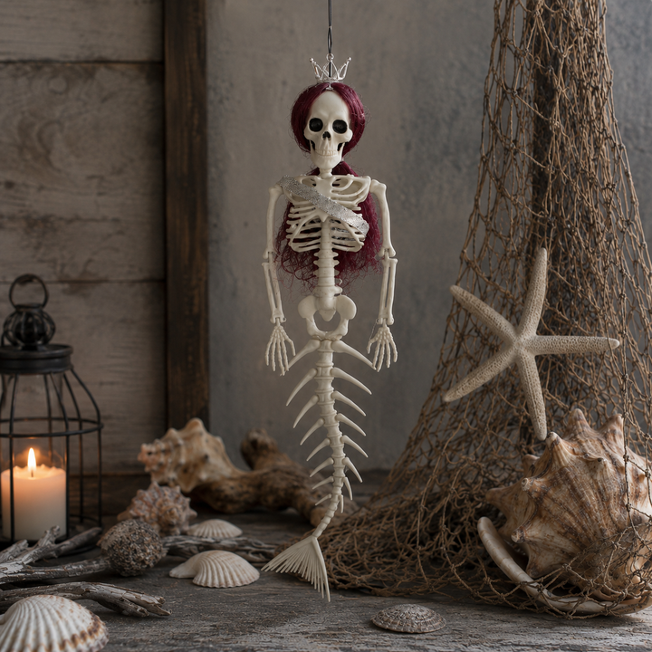 Hanging Mermaid Bone Halloween Ornament Outdoor Garden Skeleton Haunted Party Decor