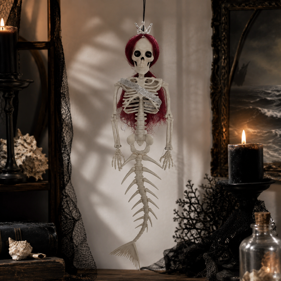 Hanging Mermaid Bone Halloween Ornament Outdoor Garden Skeleton Haunted Party Decor