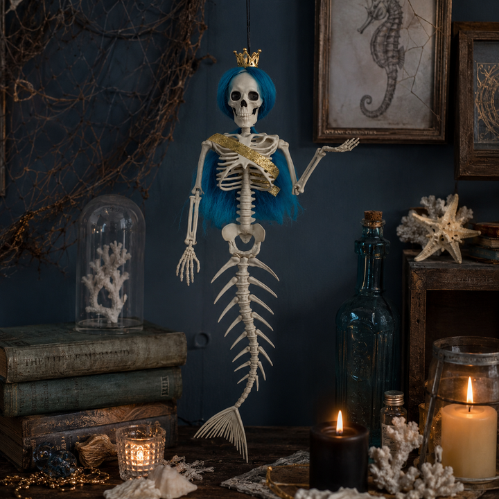 Hanging Mermaid Bone Halloween Ornament Outdoor Garden Skeleton Haunted Party Decor