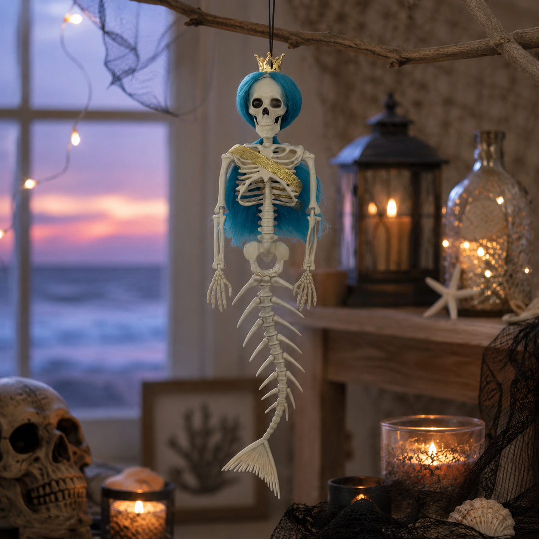Hanging Mermaid Bone Halloween Ornament Outdoor Garden Skeleton Haunted Party Decor