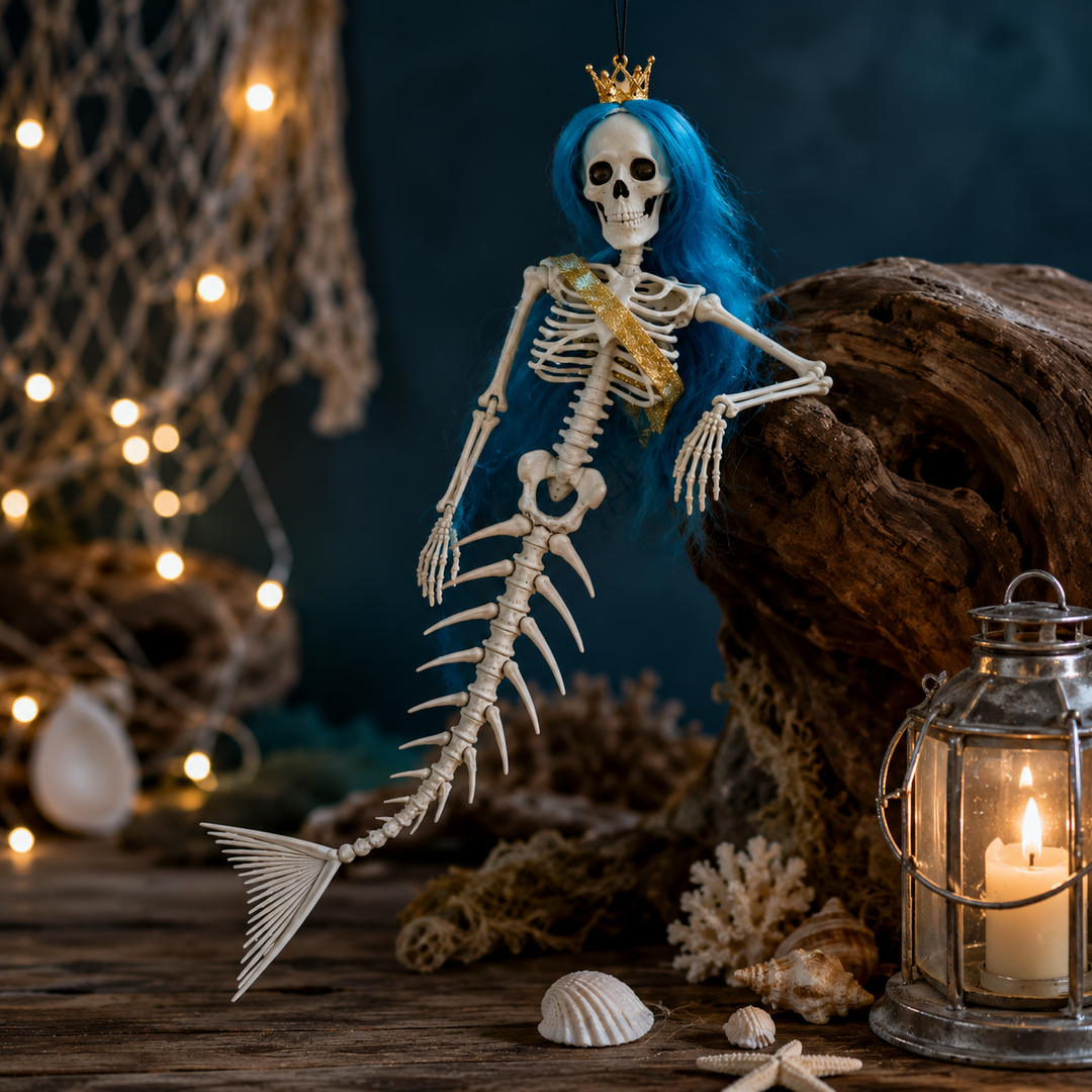 Hanging Mermaid Bone Halloween Ornament Outdoor Garden Skeleton Haunted Party Decor