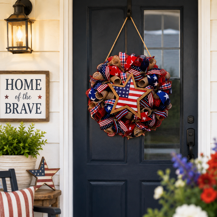 Wooden Independence Day Wreath American Eagle Flag Door Hanging July 4th Patriotic Decor