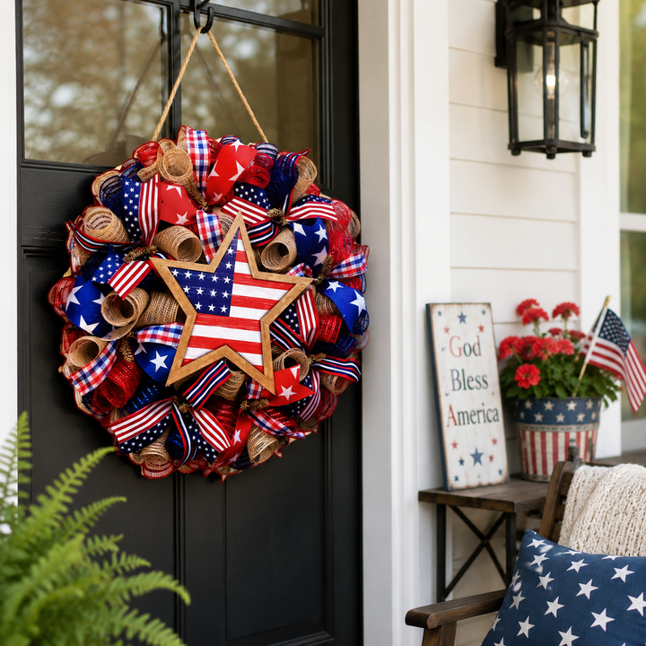 Wooden Independence Day Wreath American Eagle Flag Door Hanging July 4th Patriotic Decor