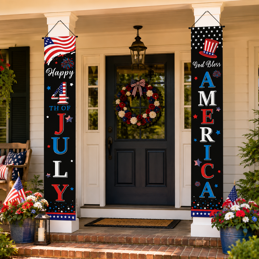 July 4th Independence Day Door Couplets American Eagle Patriotic Banner Flags Yard Decor
