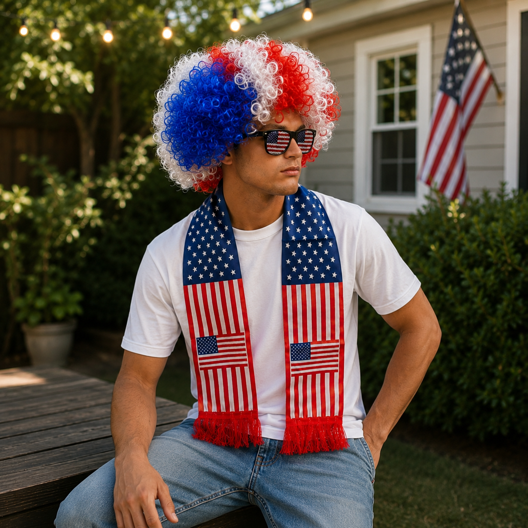 Country Flag Headband Afro Wig Hat Sports Fan Kit Sunglasses Scarf World Cup Independence Day