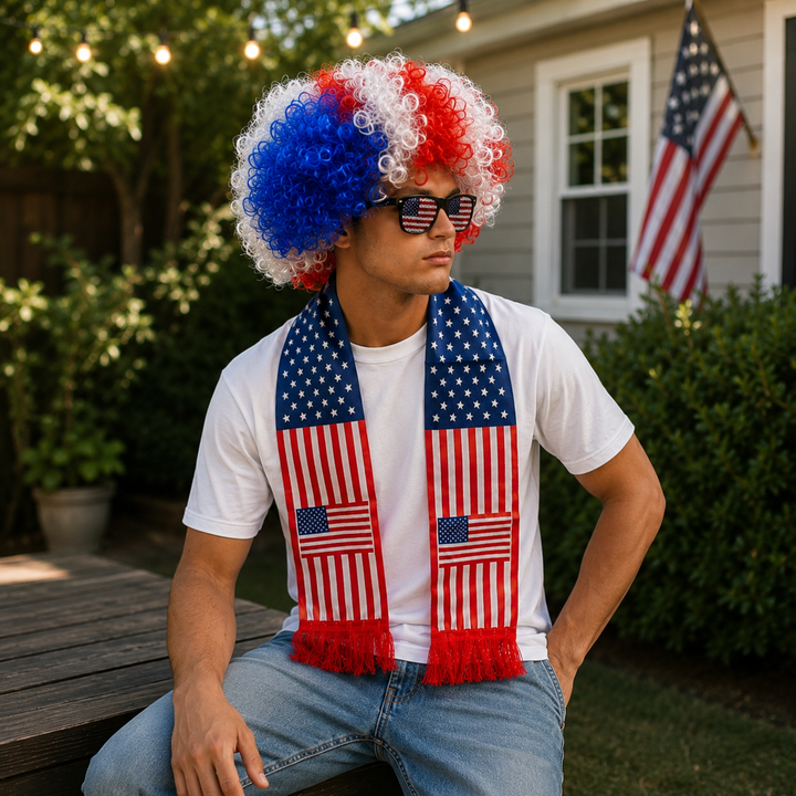 Country Flag Headband Afro Wig Hat Sports Fan Kit Sunglasses Scarf World Cup Independence Day