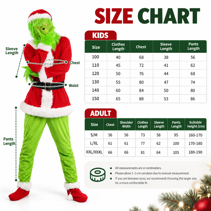 Grinch Mask &amp; Santa Suit Costume for Kids and Adults
