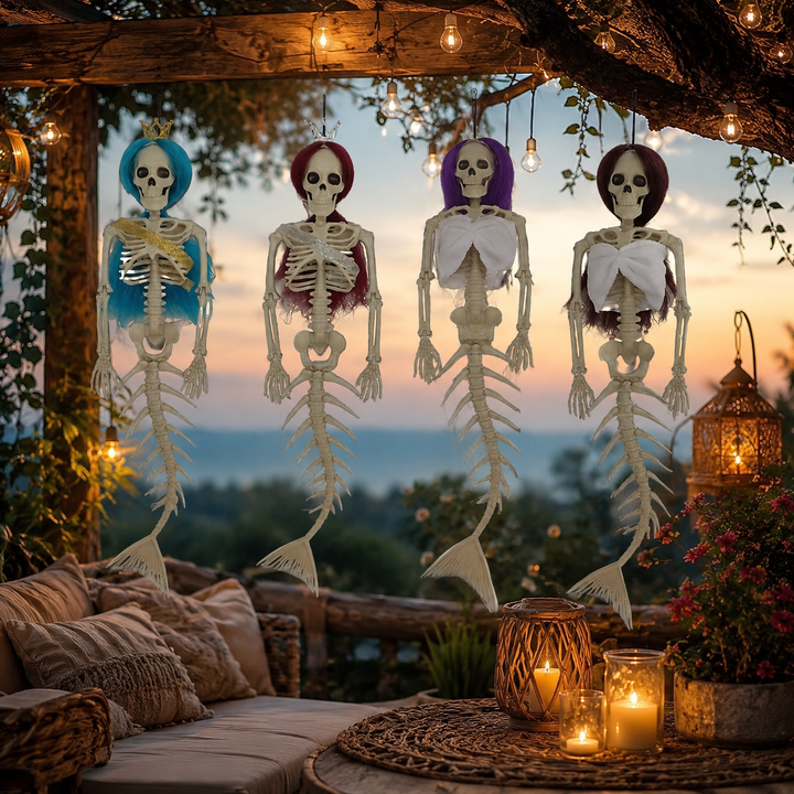 Hanging Mermaid Bone Halloween Ornament Outdoor Garden Skeleton Haunted Party Decor