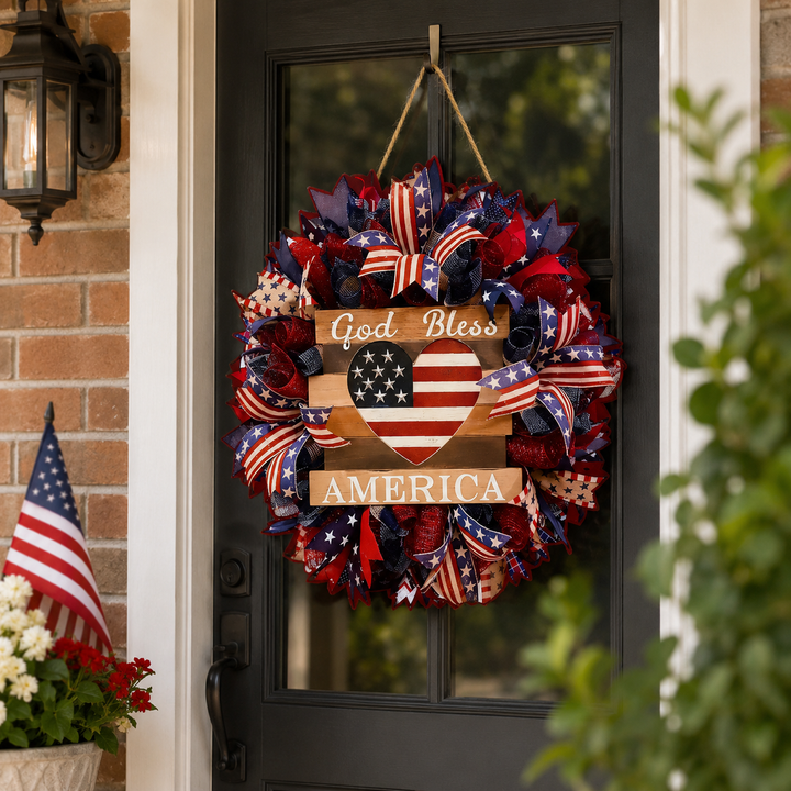 Wooden Independence Day Wreath American Eagle Flag Door Hanging July 4th Patriotic Decor