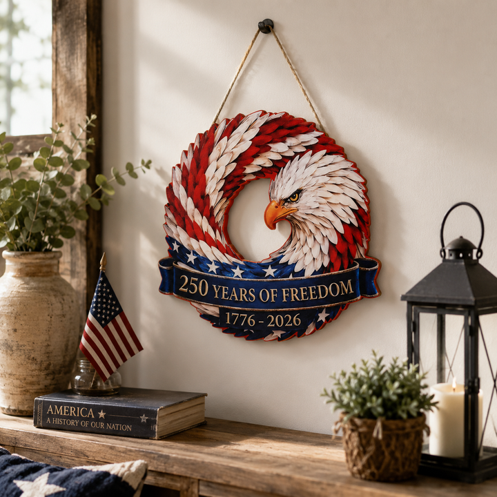 Wooden Independence Day Wreath American Eagle Flag Door Hanging July 4th Patriotic Decor