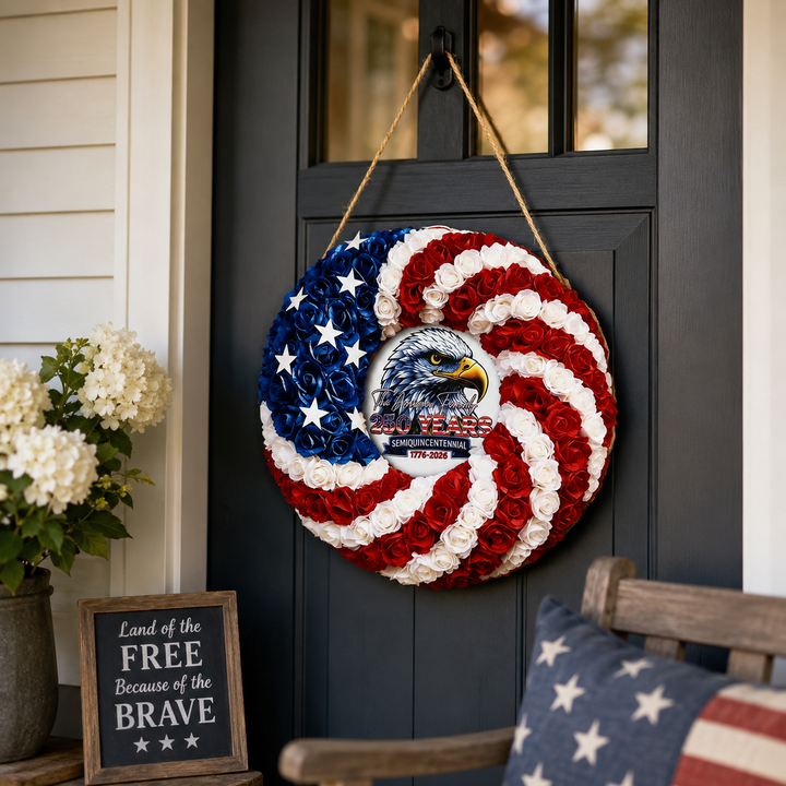 Wooden Independence Day Wreath American Eagle Flag Door Hanging July 4th Patriotic Decor