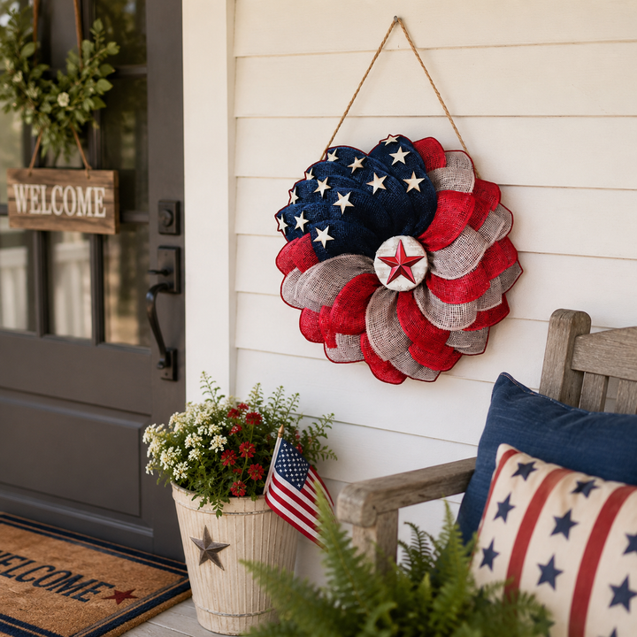 Wooden Independence Day Wreath American Eagle Flag Door Hanging July 4th Patriotic Decor