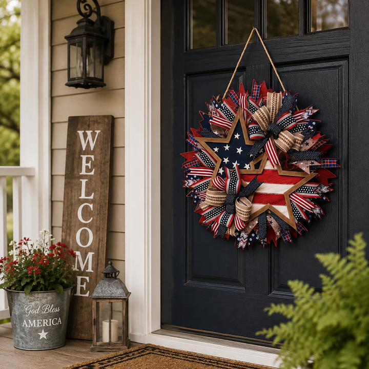 Wooden Independence Day Wreath American Eagle Flag Door Hanging July 4th Patriotic Decor