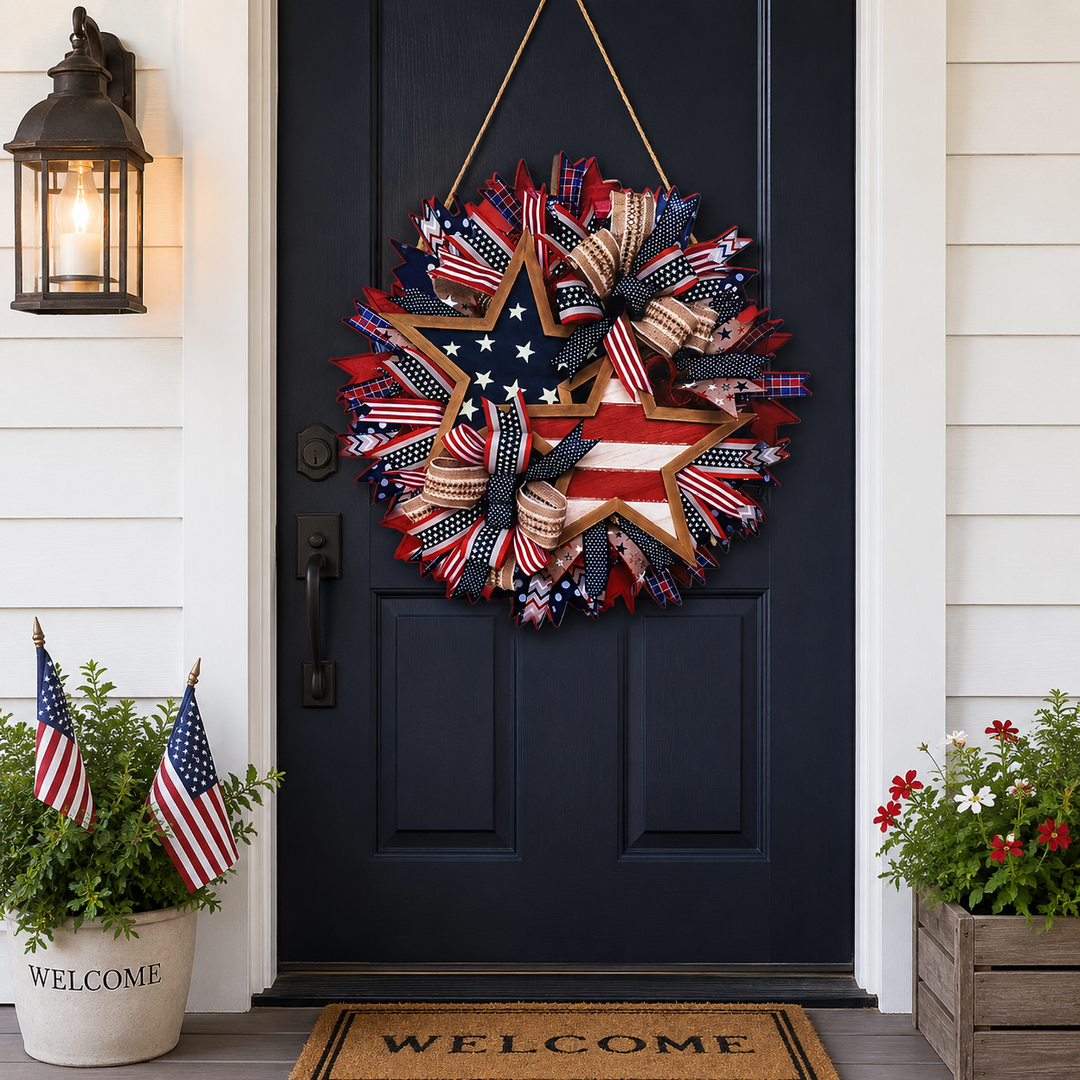 Wooden Independence Day Wreath American Eagle Flag Door Hanging July 4th Patriotic Decor