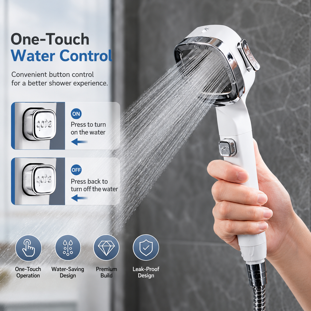 Shower Head High Pressure 3 Modes Water Saving Adjustable One-Touch Stop Sprayer