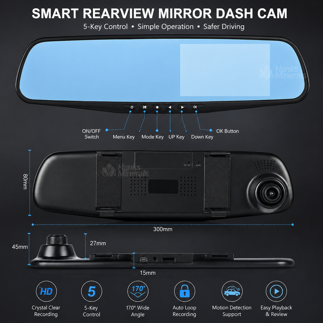 Rearview Mirror Dash Cam 1080P HD Dual Camera Front Rear DVR Video Recorder