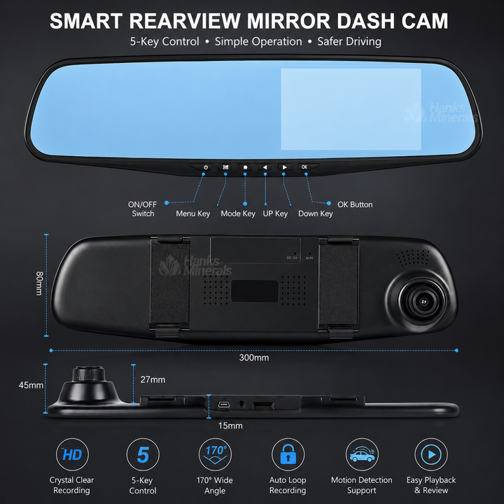 Rearview Mirror Dash Cam 1080P HD Dual Camera Front Rear DVR Video Recorder