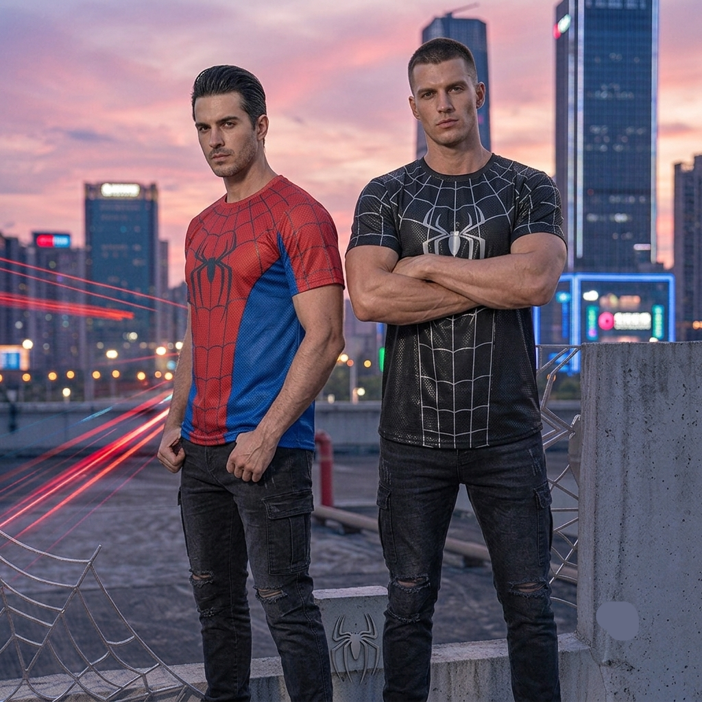 3D Webbed Hero Cosplay Tee Raised Web Print Spiderman Costume Shirt