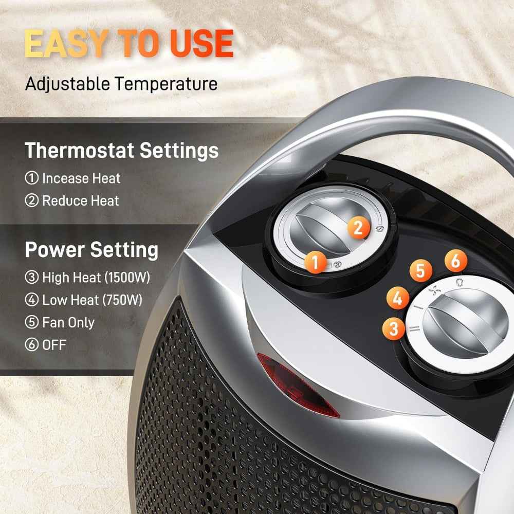 Indoor Space Heater with Temperature Sensor Adjustable Thermostat